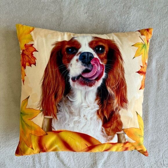 NWOT Fall Square “King Charles Cavalier with Pumpkins” graphic Throw Pillow Cove - Picture 4 of 4